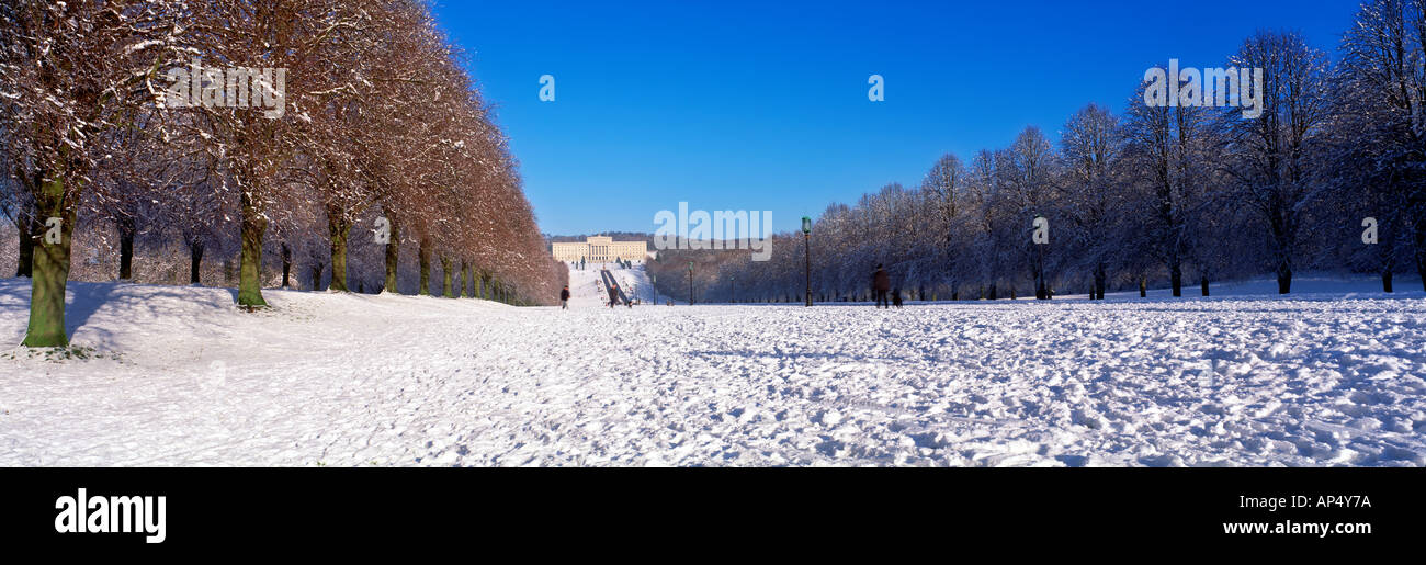 Stormont, Schnee, Prinz von Wales Avenue, Belfast, Nordirland Stockfoto