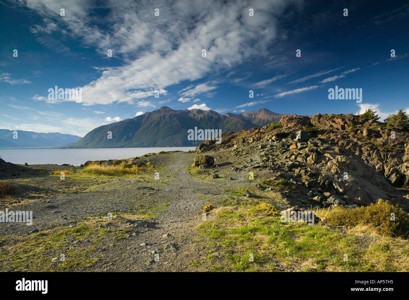 USA, ALASKA, Anchorage Stadtviertel: Beluga Point: Blick auf den Turnagain Arm & Kenai-Halbinsel Stockfoto