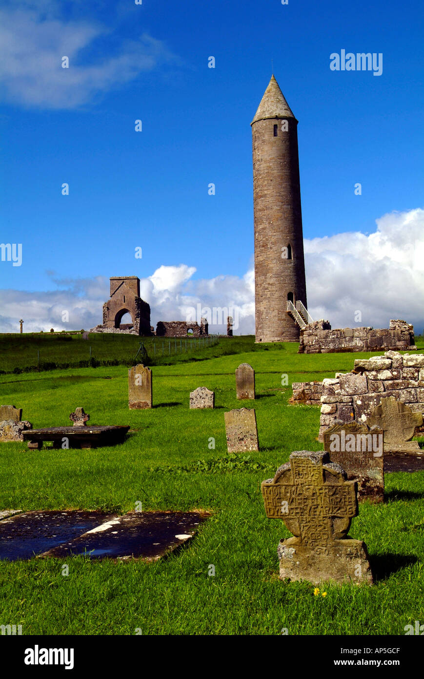 Devenish klösterliche Website, Co. Fermanagh, Nordirland Stockfoto