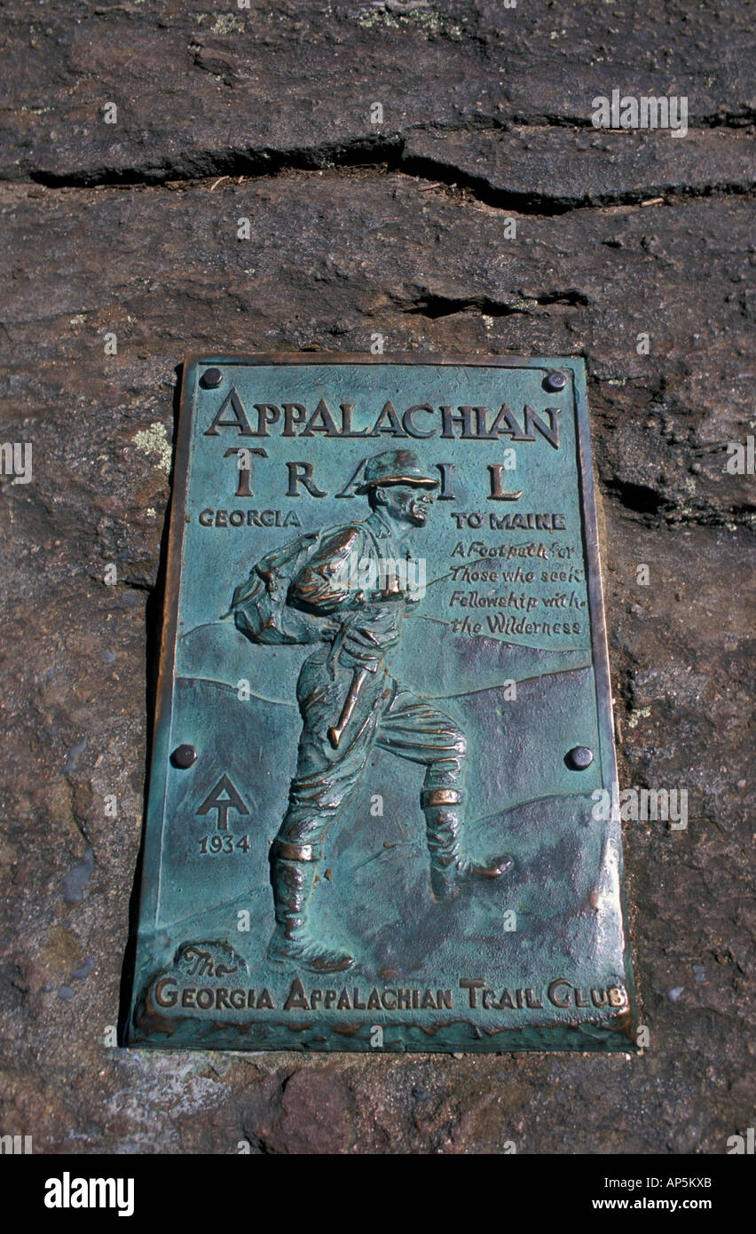 Chattahoochee NF, GA. Der südliche Terminus Zeichen des Appalachian Trail am Springer Mountain. Stockfoto