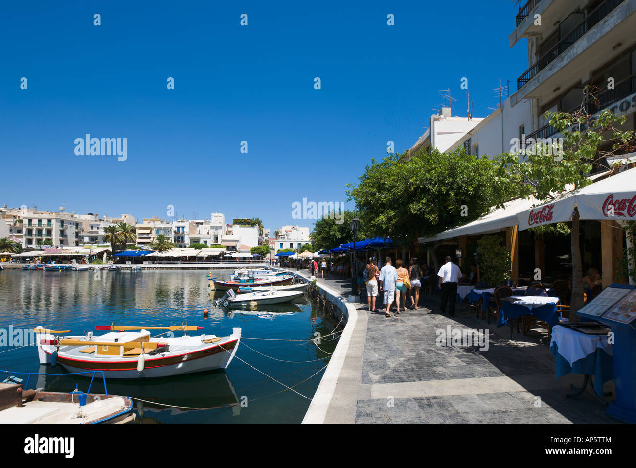 Nordostküste See Überlieferung, Agios Nikolaos, Kreta, Griechenland Stockfoto