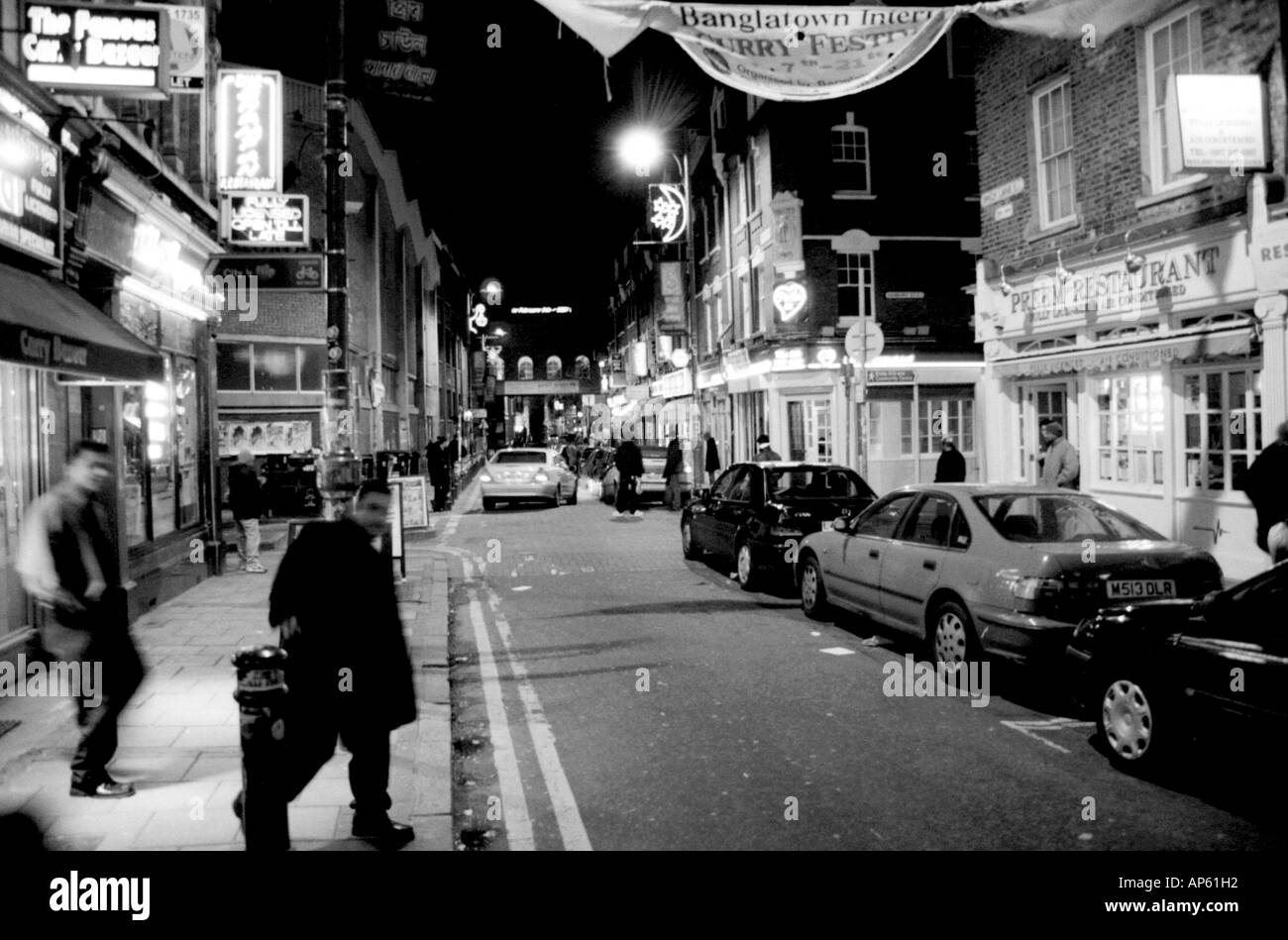 Brick Lane Eastend von London UK, Monochrom/Schwarz und weiß Stockfoto