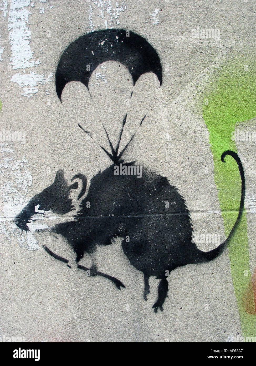 Graffiti-Fallschirm-Ratte Stockfoto