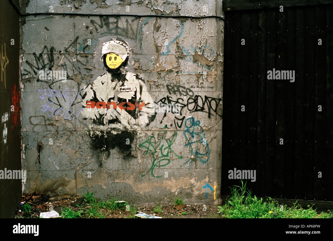 Schablone von der Graffiti-Künstler Banksy, in der Nähe von Old Street, London Stockfoto
