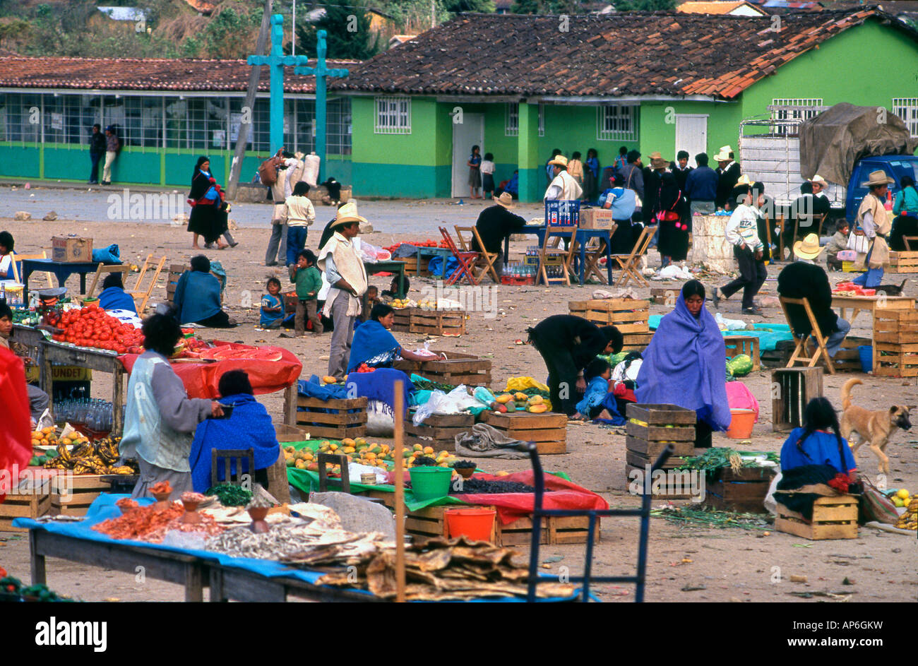 Platz am San Juan Chamula San Cristobal und Marktplatz in Chiapas, Mexiko Stockfoto