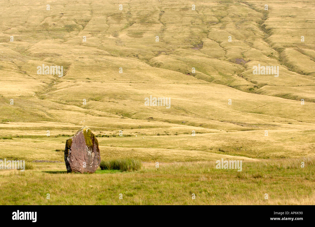 Maen Llia eine massive Diamant geformt Menhir auf isolierte offene Heidelandschaft zwischen Ystradfellte und Heol Senni Powys Wales UK Stockfoto