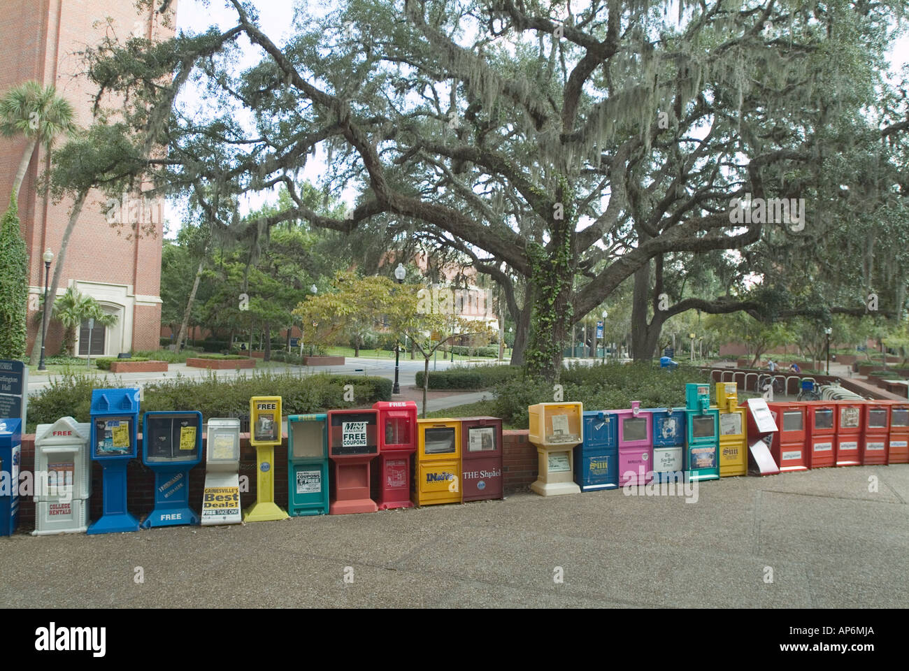 Universität von Florida Campus Gainesville FL College Schule Zeile der Publikation Boxen Zeitung Boxen Informationen Stockfoto