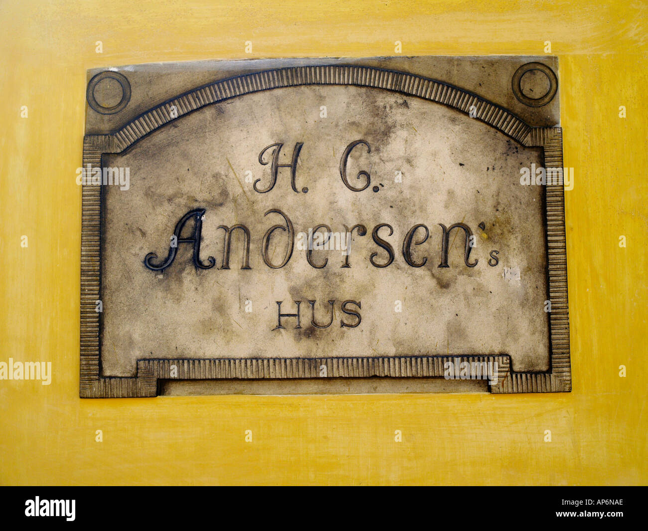 Schild, Hans Christian Andersen Hus, Haus Stockfoto