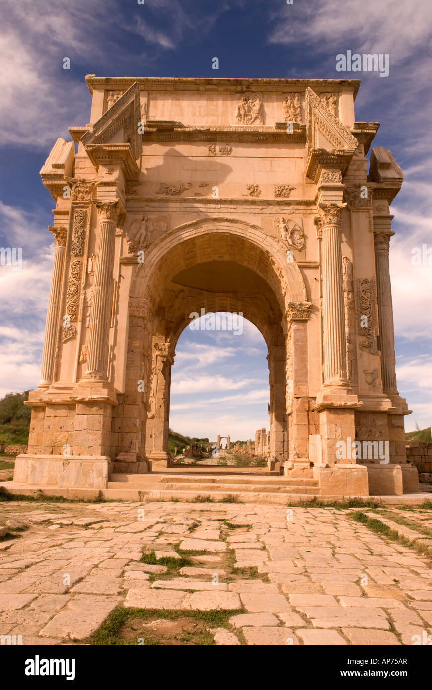 Bogen des Septimius Severus Leptis Magna Libyen Stockfoto