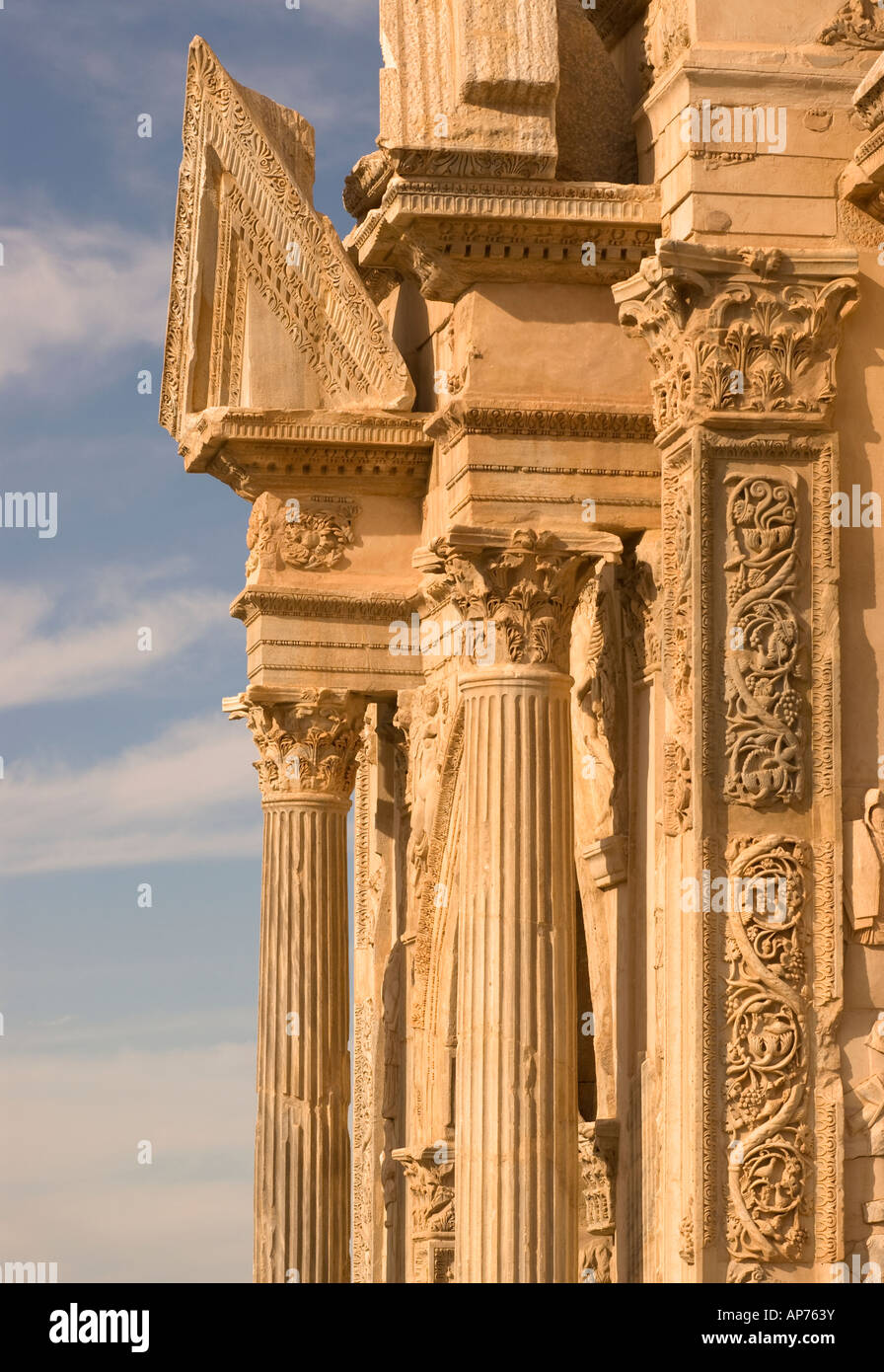 Detail des Bogens des Septimius Severus, Leptis Magna, Libyen. Stockfoto