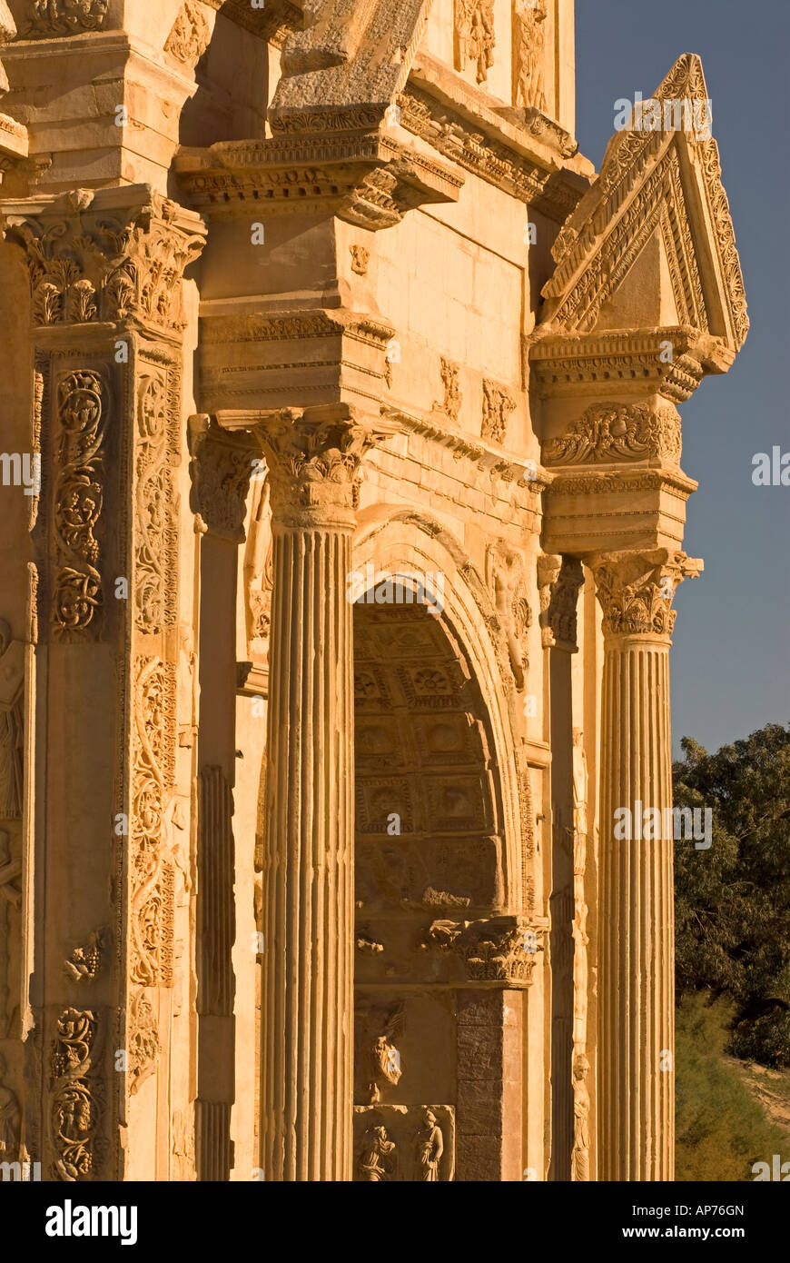 Detail der Bogen des Septimius Severus Leptis Magna Libyen Stockfoto