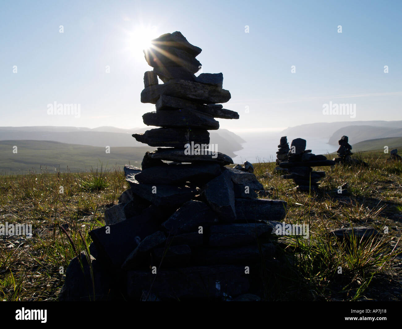 norwegische Steinskulpturen Stockfoto