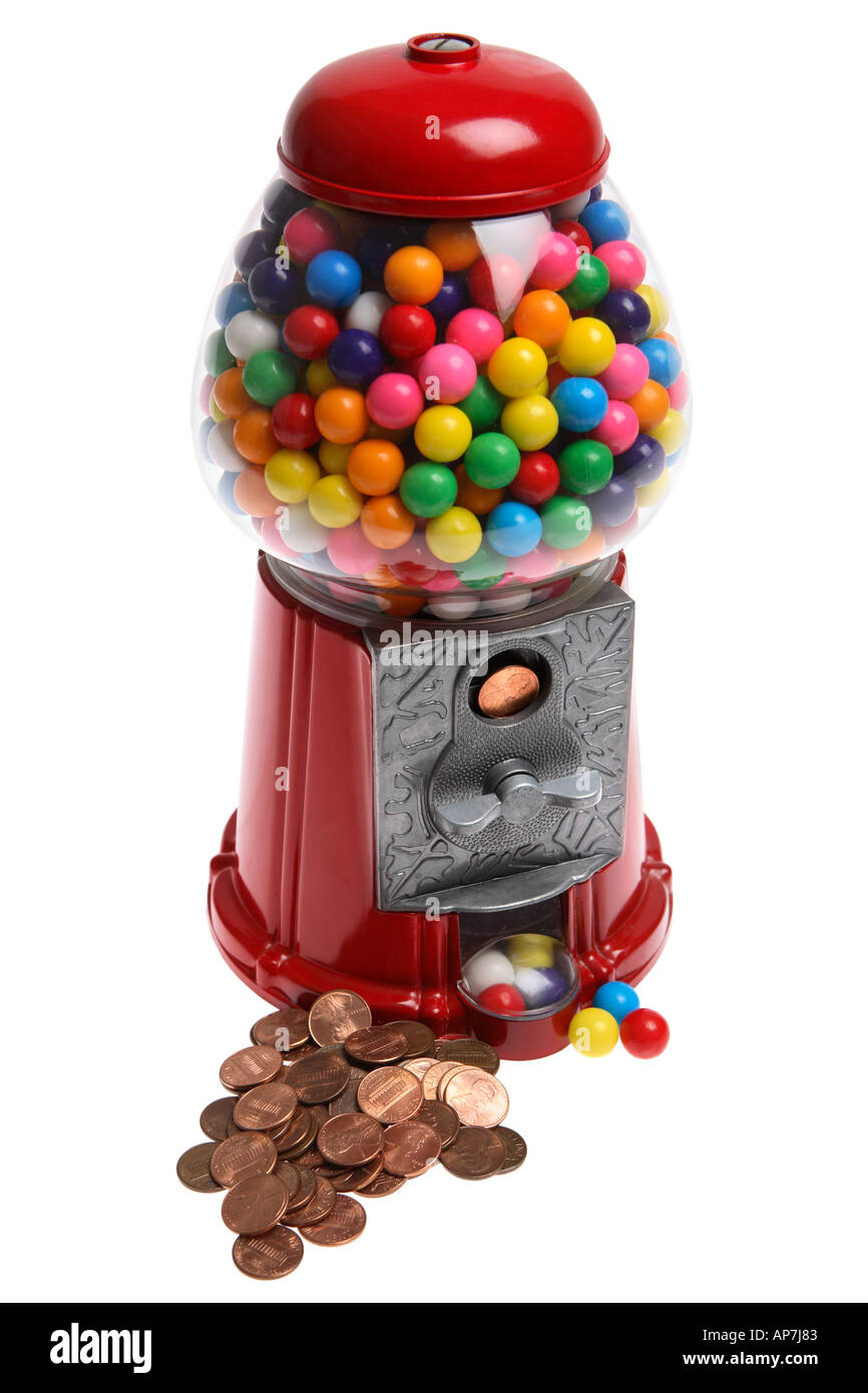 Gum Ball Maschine mit ein paar Cent Stockfoto