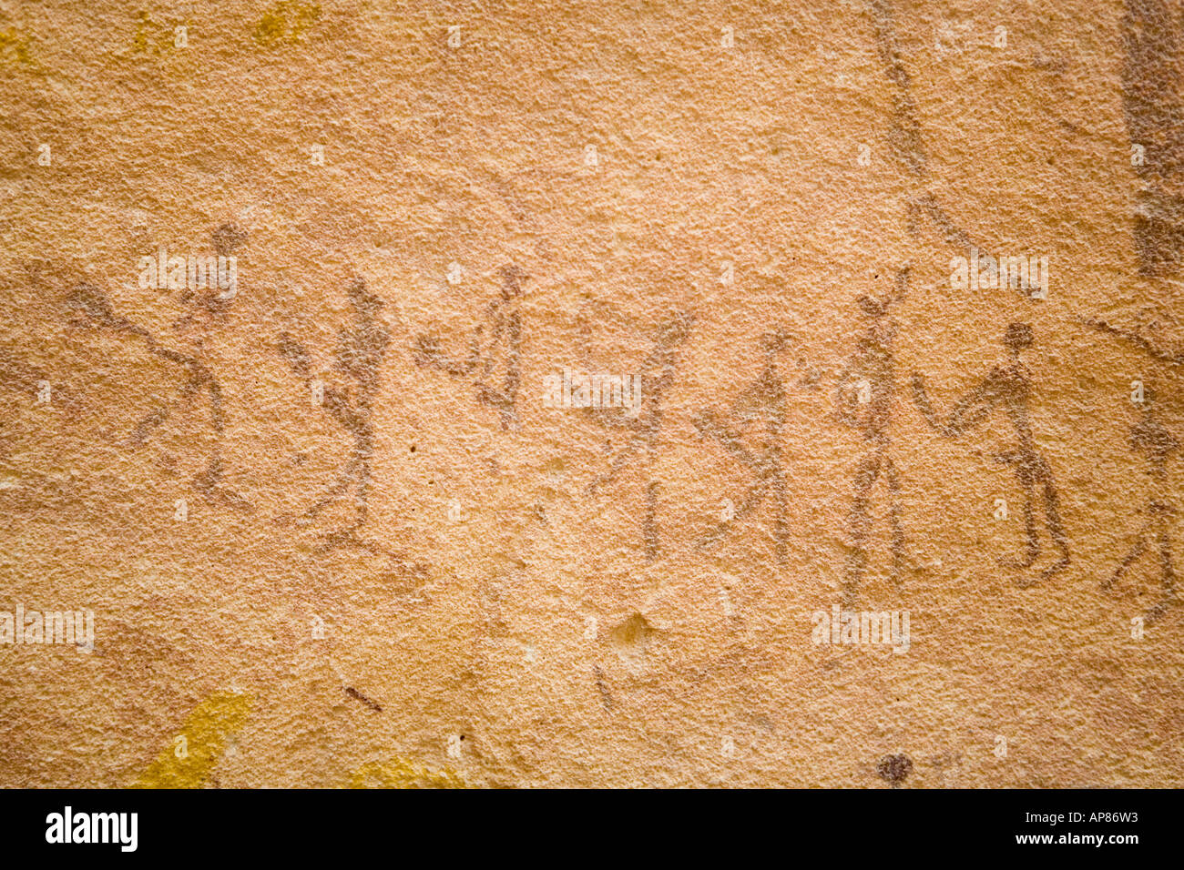 Gemalte Linie der priapic Männer, Mestekawi Höhle, Wüste Gilf Kebir, Ägyptens Western. Stockfoto