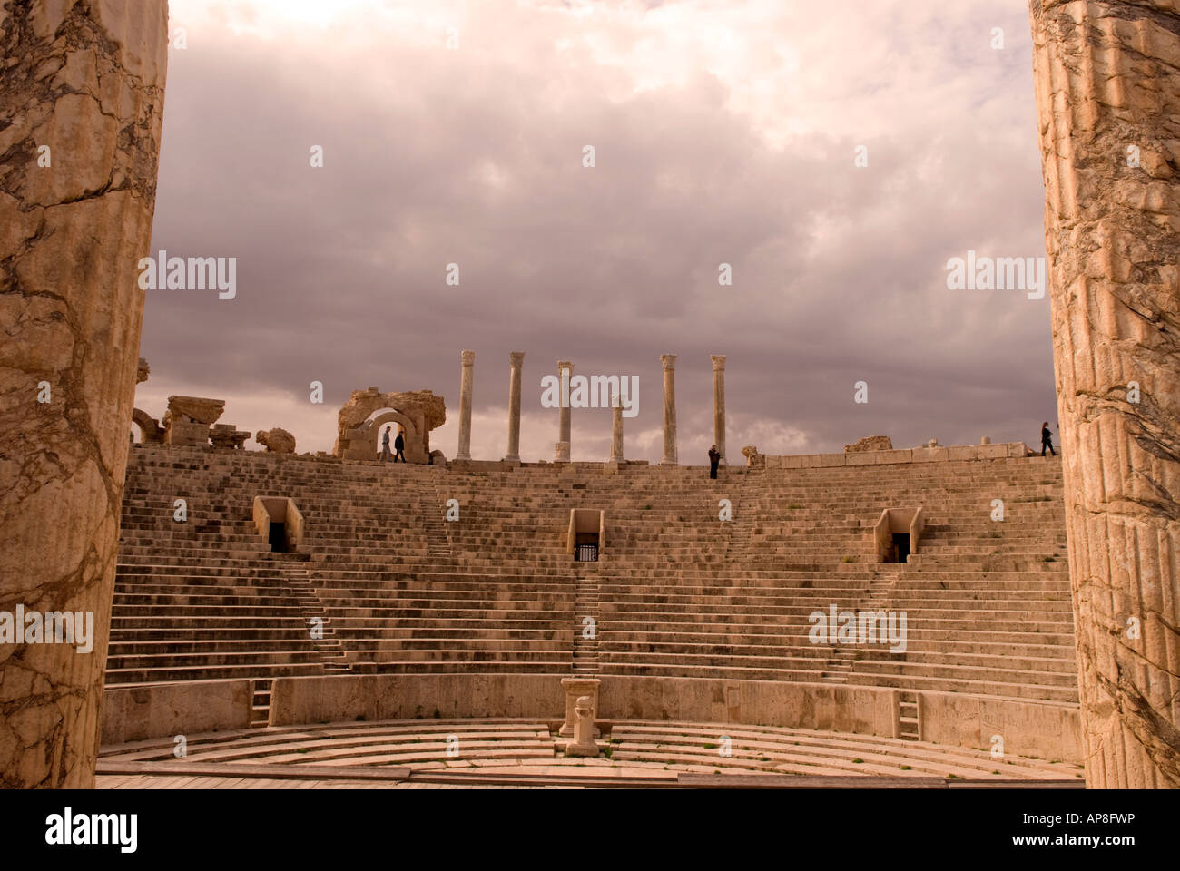 Abschnitt von der Theater-Leptis Magna-Libyen Stockfoto