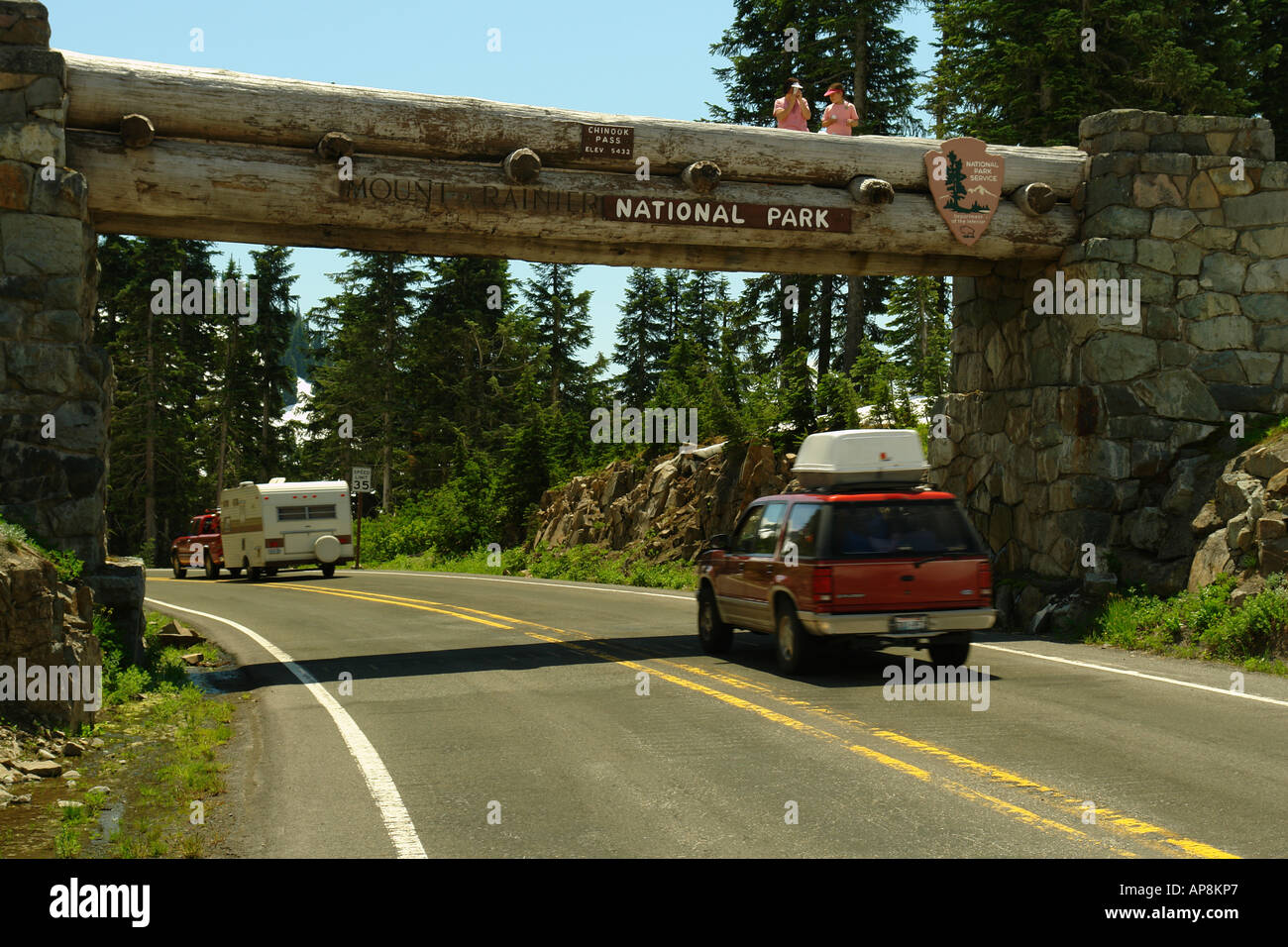 AJD52880, Mt. Rainier Nationalpark, WA, Washington, Chinook Pass, Eingang Stockfoto