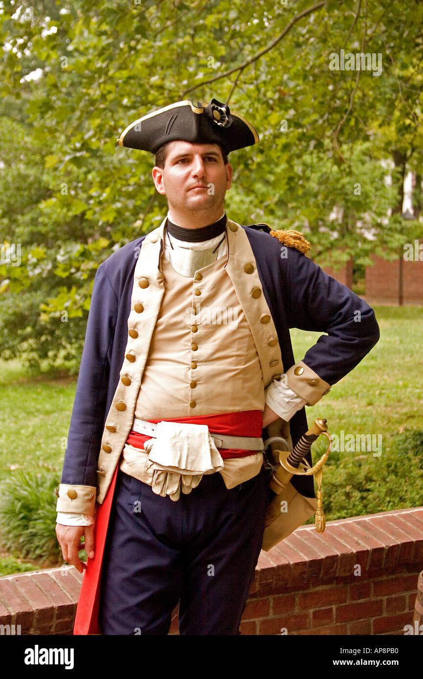 Re Enactor verkleidet als Soldat der Unabhängigkeitskrieg Unabhängigkeit National Historical Park Philadelphia Pennsylvania Stockfoto