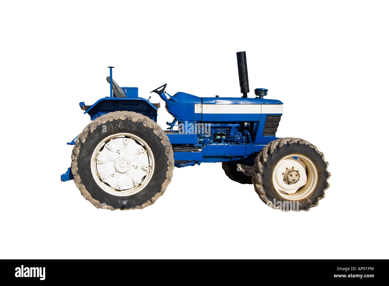 Alten Traktor isoliert auf weißem Hintergrund Stockfoto