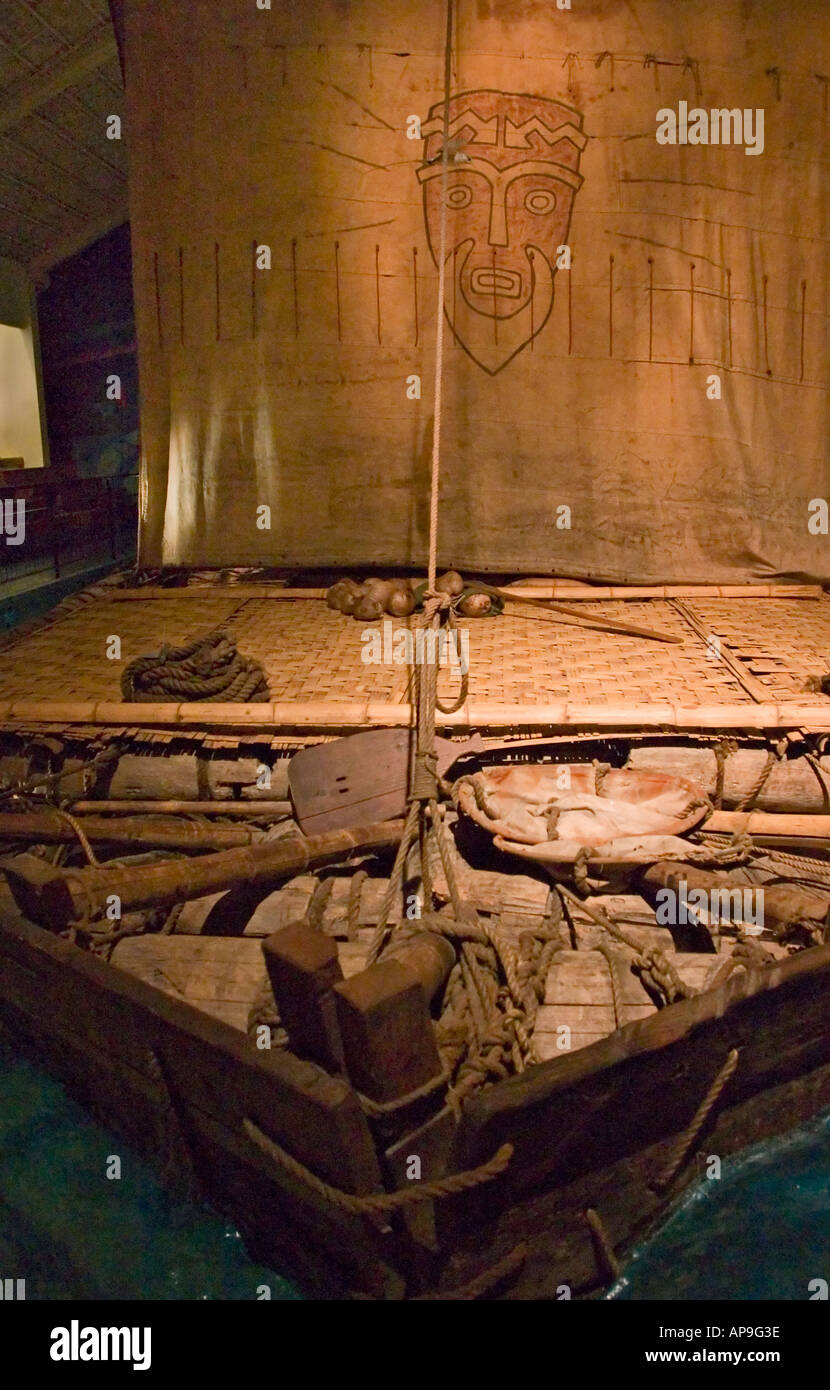 Bogen und Segel von Ra II Balsaholz Floß Kon-Tiki Museum Oslo Norwegen Stockfoto
