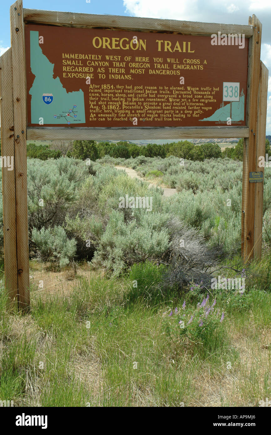 AJD50545, ID, Idaho, Oregon Trail, Holzschild, historische Markierung Stockfoto