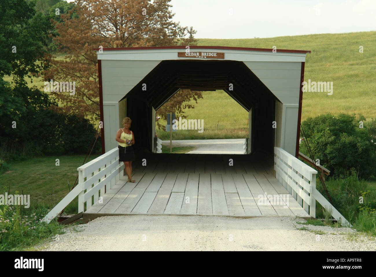 AJD50040, Winterset, Madison County, IA, Iowa, überdachte Brücken von Madison County, Cedar Bridge Stockfoto