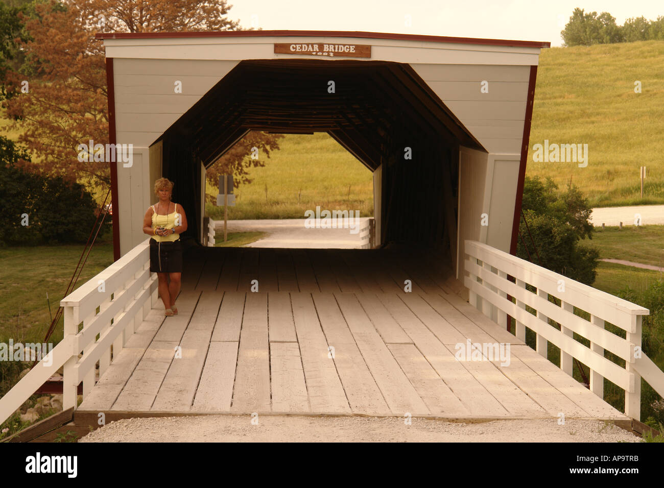 AJD50041, Winterset, Madison County, IA, Iowa, überdachte Brücken von Madison County, Cedar Bridge Stockfoto