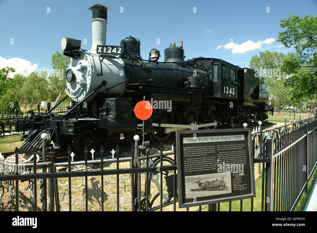 AJD50271, Cheyenne, WY, Wyoming, Cheyenne Botanic Gardens, Union Pacific Dampflok Stockfoto