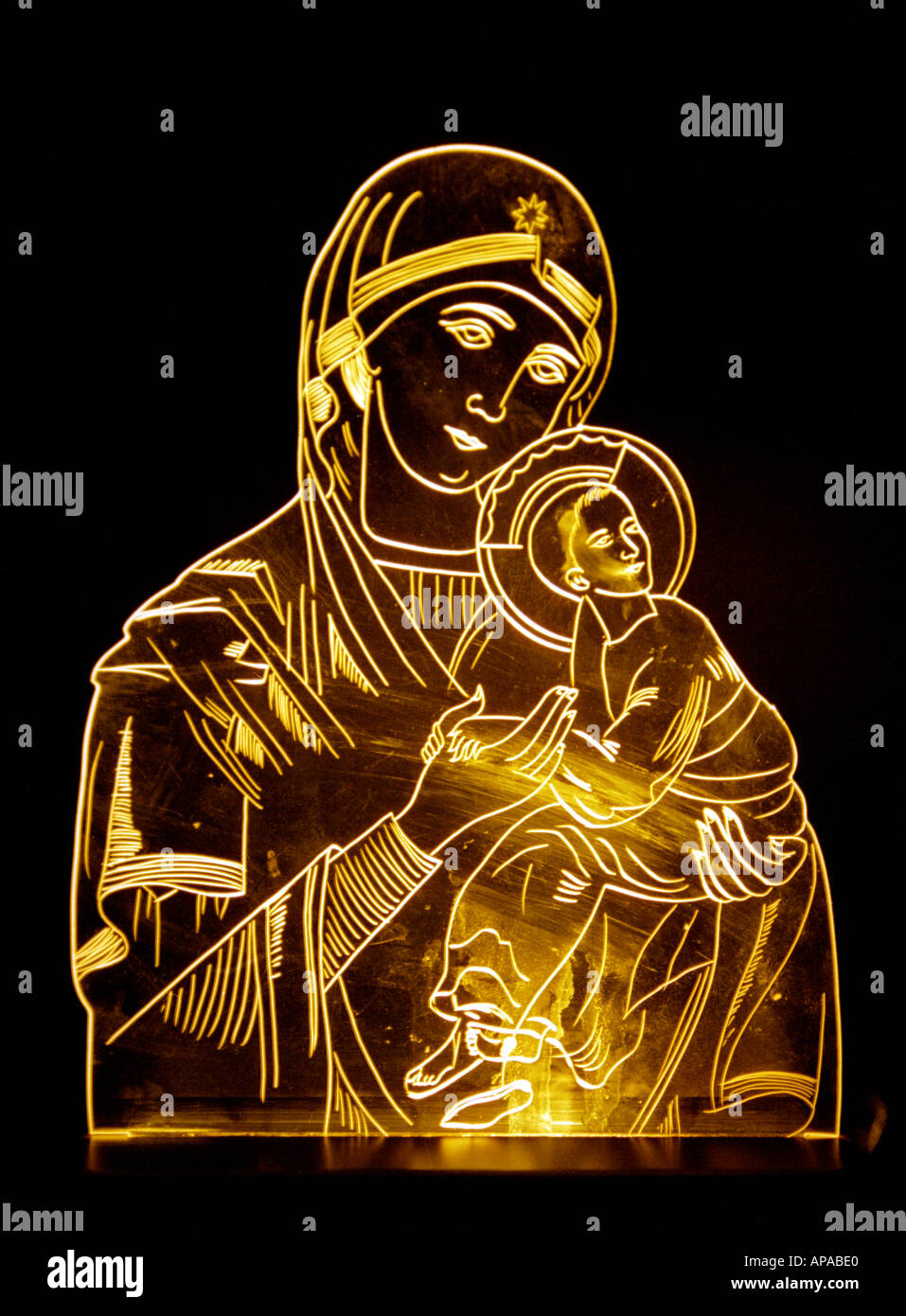 Das Christentum Mutter Mary Lord Jesus Glasskulptur Stockfoto
