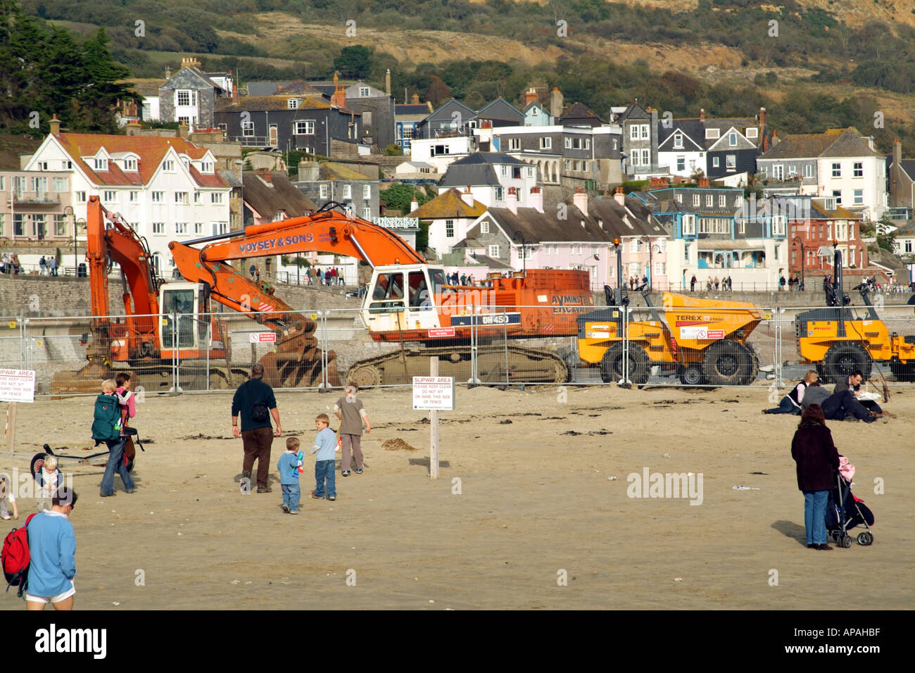 Bauarbeiten auf der Helling Lyme Regis Dorset England UK südeuropäischen Stockfoto