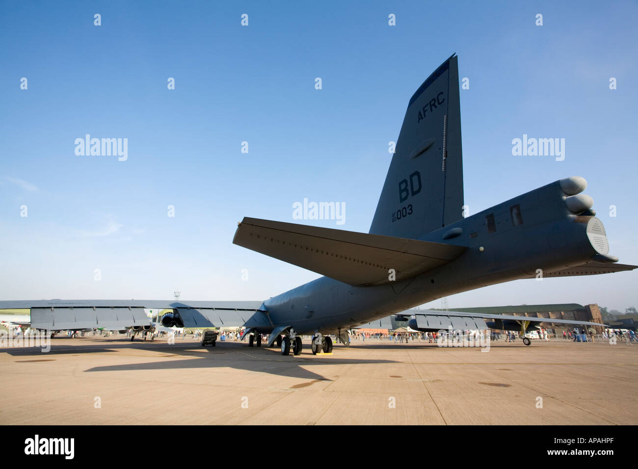 Boeing B - 52H Stratofortress vom 93. Bombe Geschwader 917th Wing Air Force Reserve Command USAF zeigt hinten Radar ECM-Pods Stockfoto
