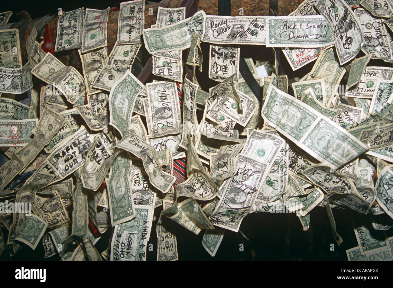 Einige unterzeichnet einem Dollar-Scheine auf dem Display, Las Vegas, Nevada, USA Stockfoto