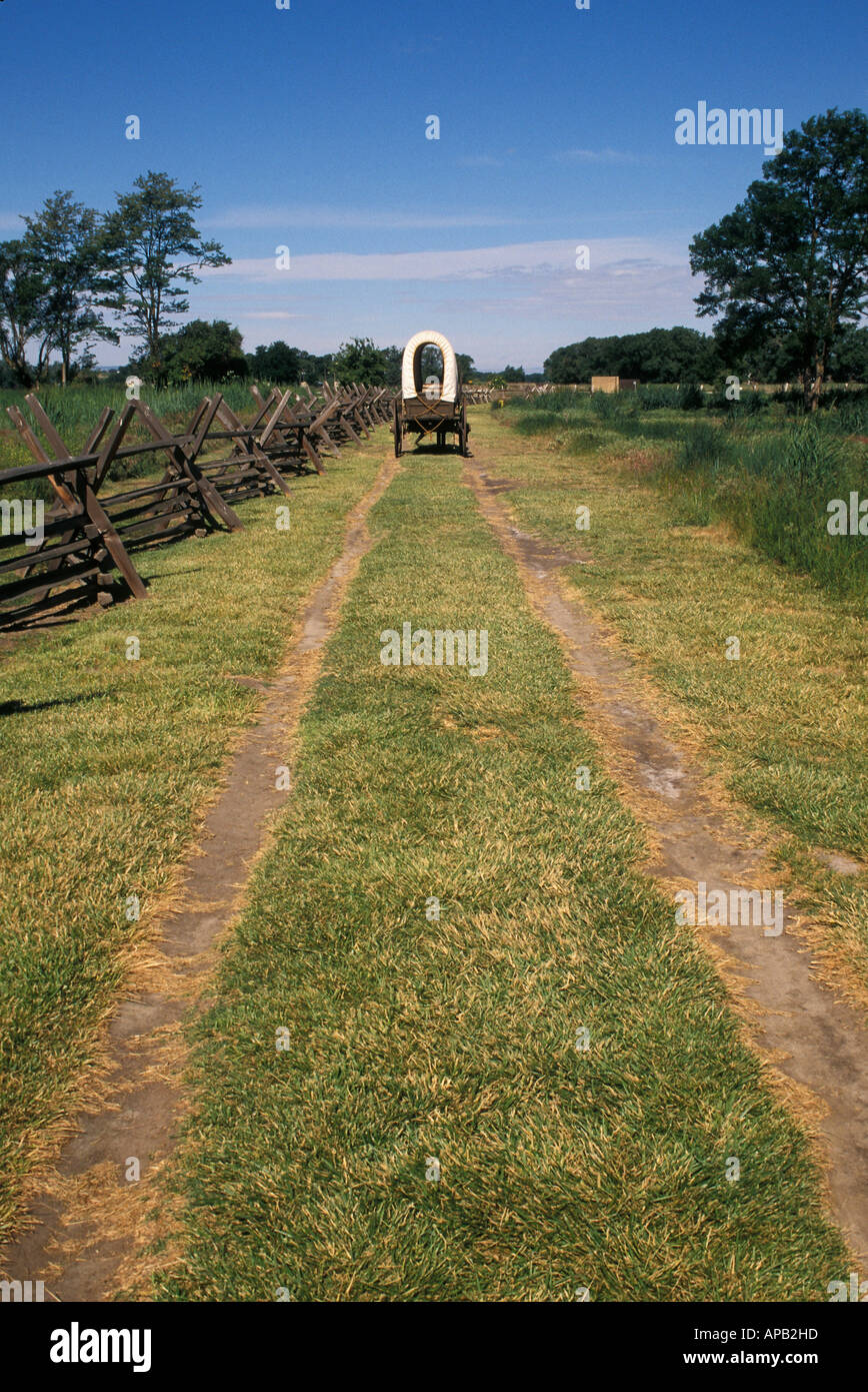 Planwagen auf dem alten Oregon Trail am Whitman-Mission National Historic Site Walla Walla Washington Stockfoto