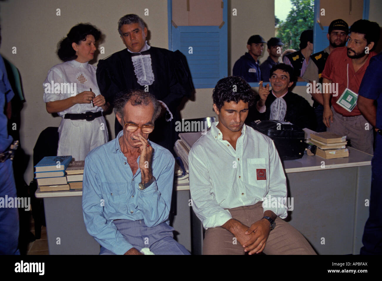 Chico Mendes Mörder trial in Xapuri City Forum Hektar großen Staat Brasilien 1990 Darci Alves auf der rechten Seite und sein Vater Darli Alves Stockfoto
