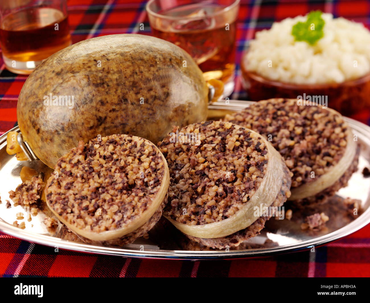 SCHOTTISCHE HAGGIS / NACHT BRENNT Stockfoto