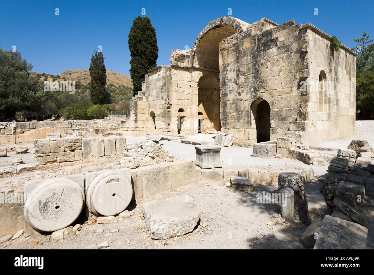 Basilika von Ayios Titos, antike Stadt Gortys, Messara-Ebene, Kreta, Griechenland Stockfoto