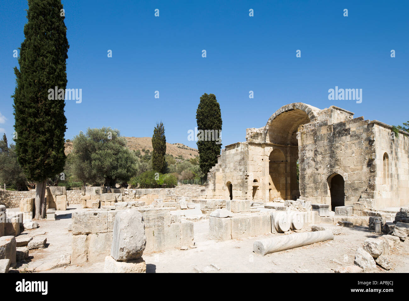 Basilika von Ayios Titos, antike Stadt Gortys, Messara-Ebene, Kreta, Griechenland Stockfoto