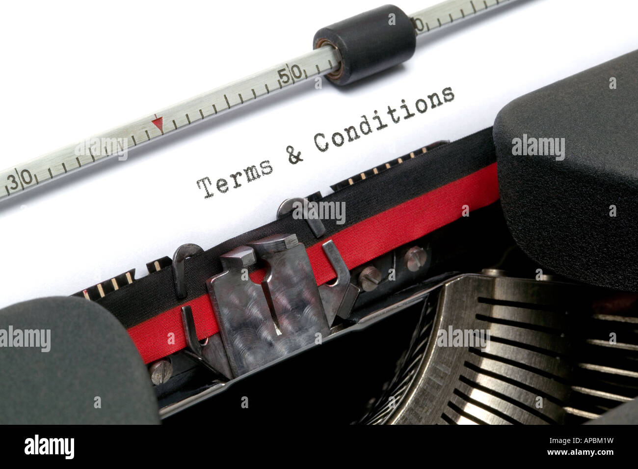 Allgemeinen Geschäftsbedingungen, die auf einer alten Schreibmaschine getippt Stockfoto