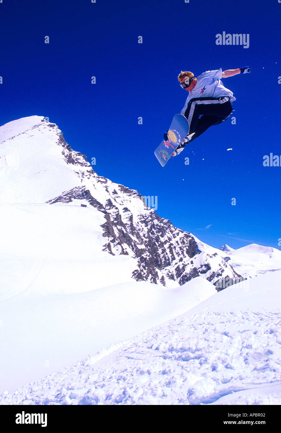 Snowboarder Steve Bailey in Kaprun Österreich Stockfoto