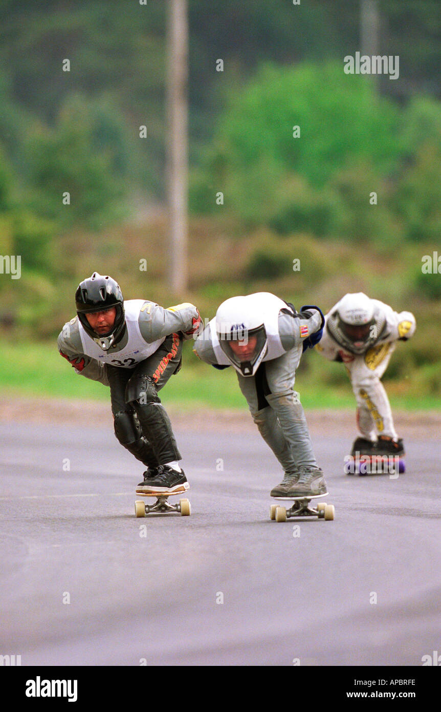 Speedboard racing, balance und Kontrolle bei Highland-Räder Extreme in Aviemore, Schottland - Mai 2001 Stockfoto