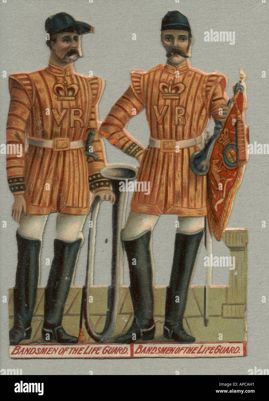 Chromolithographed Würfel schneiden Fetzen der Kapellenmitglieder Life Guard um 1880 Stockfoto