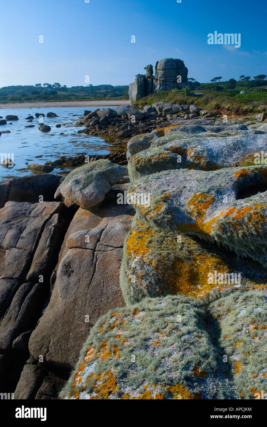 Die geladen Camel Rock in Porth Hellick auf St Marys Insel Isles of Scilly England UK Stockfoto