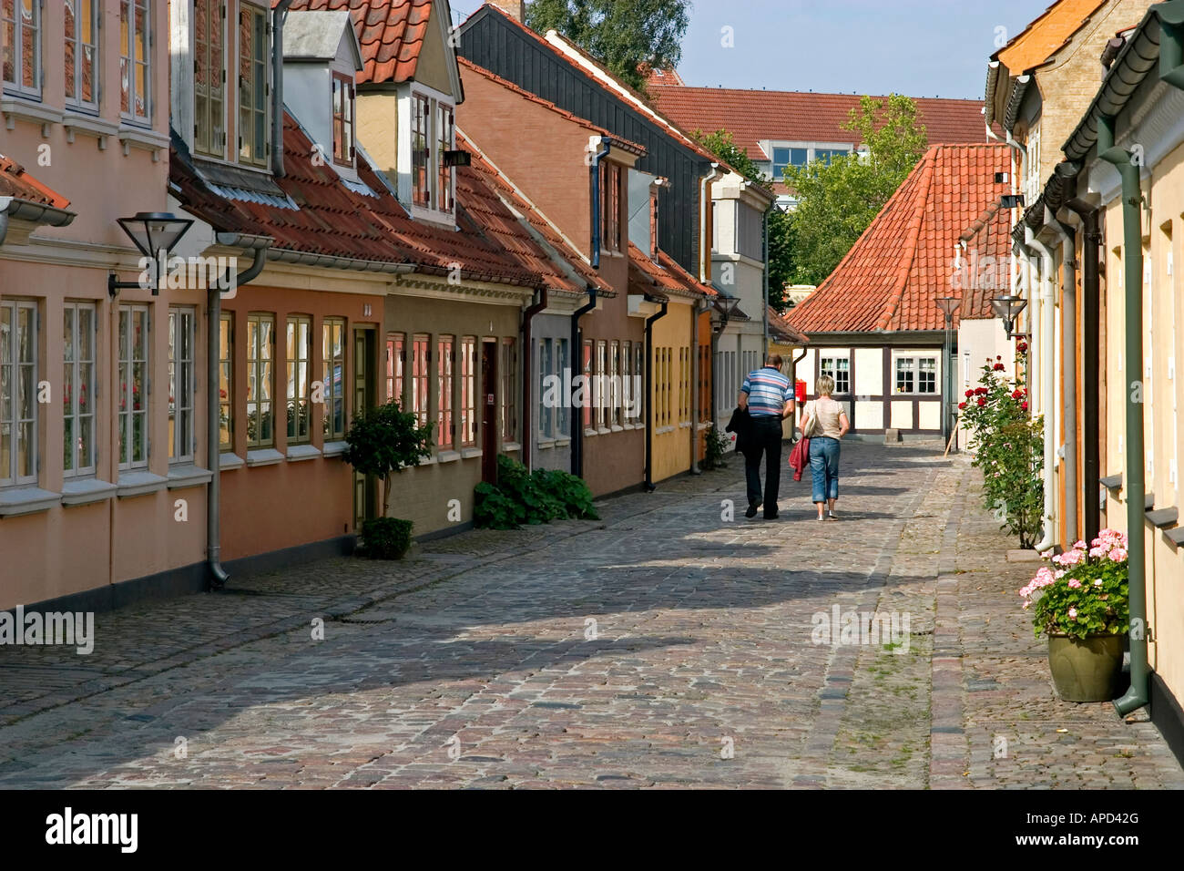 Alte Straße mit Pflastersteinen Bangs Boder Odense Dänemark Stockfoto