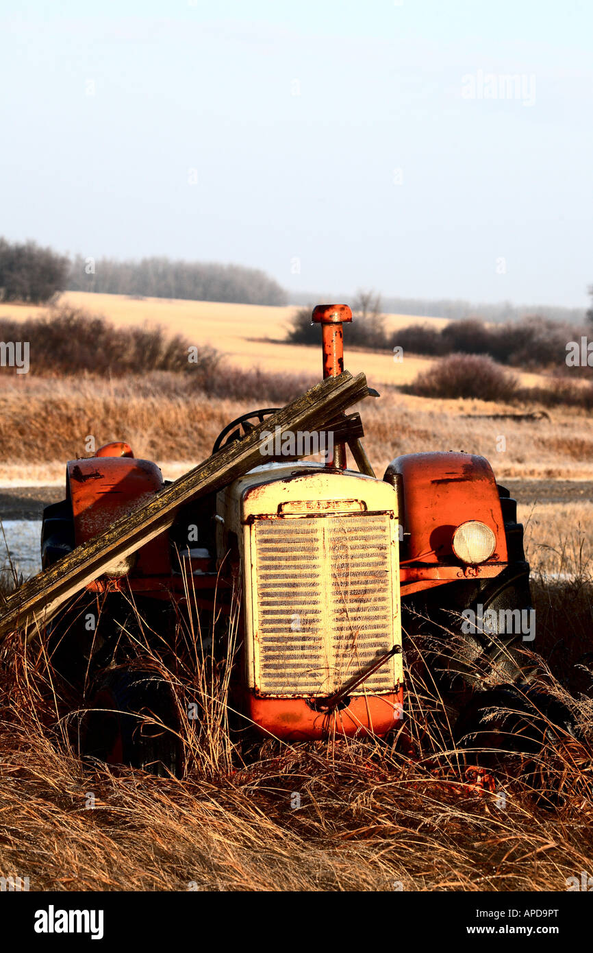 Ausrangierte alte Traktor in hohe Gräser Stockfoto