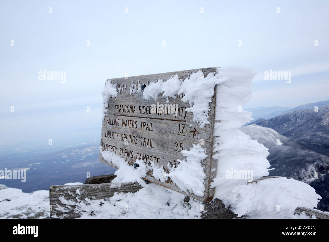 Appalachian Trail den Gipfel des Mount Lafayette in den Wintermonaten befindet sich in den White Mountains New Hampshire USA Stockfoto