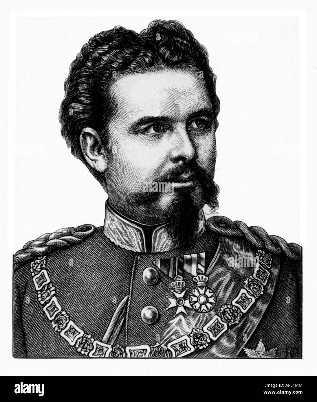 Louis II., 25.8.1845 - 13.6.1886, König von Bayern 10.3.1864 - 13.6.1886, Porträt, Holzgravur aus Stahl, 19. Jahrhundert, Stockfoto