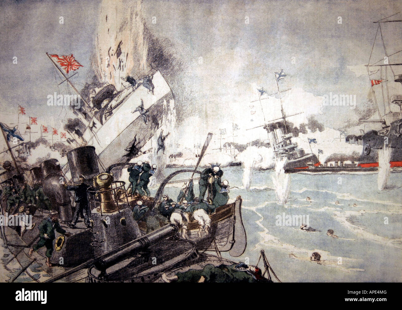 Russisch-Japanischer Krieg, 1904/1905, Seeschlacht von Tsushima, 27.5.1905, farbige Gravur, "Le Petit Journal", 11.6.1905, Stockfoto