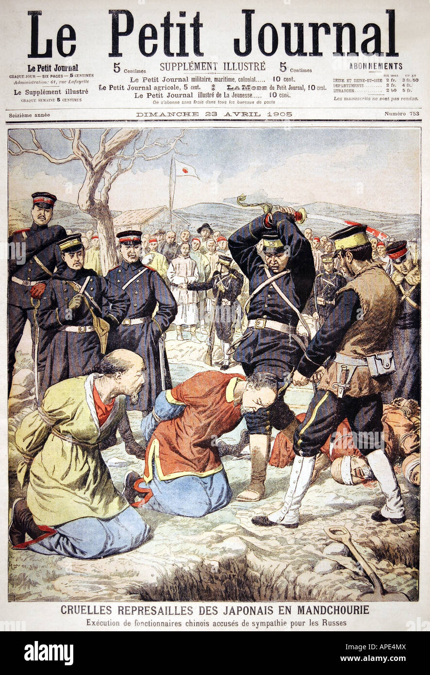 Russisch-Japanischer Krieg, 1904/1905, japanische ausführende chinesische Mitarbeiter, farbige Gravur, Titel, "Le Petit Journal", 30.4.1905, Stockfoto