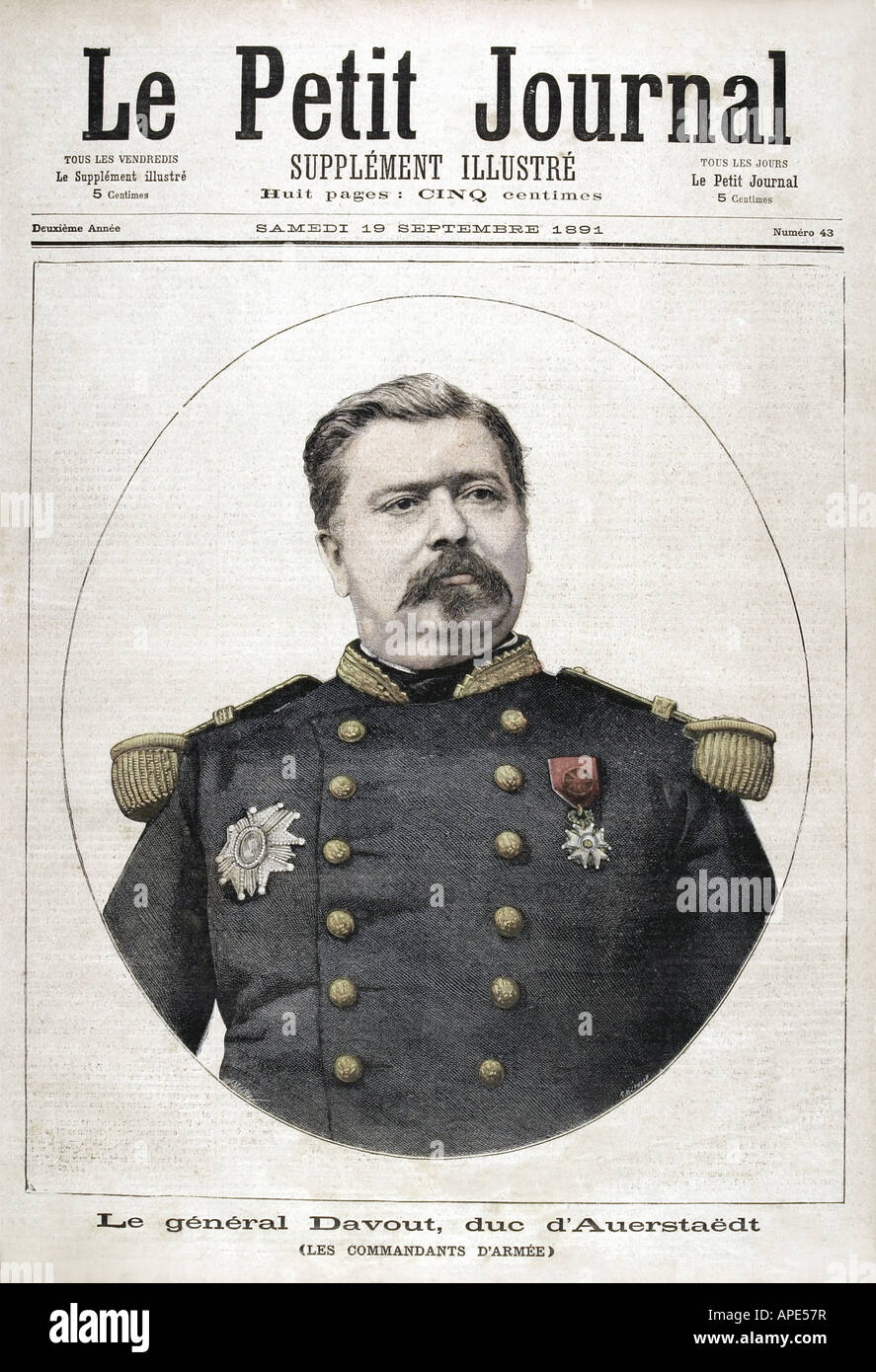 Presse/Medien, Zeitschriften, "Le Petit Journal", Paris, 2. Band, Nummer 43, illustrierter Band, Samstag, 19. September 1891, Titel, "General Davout - Herzog von Auerstaedt", Stockfoto