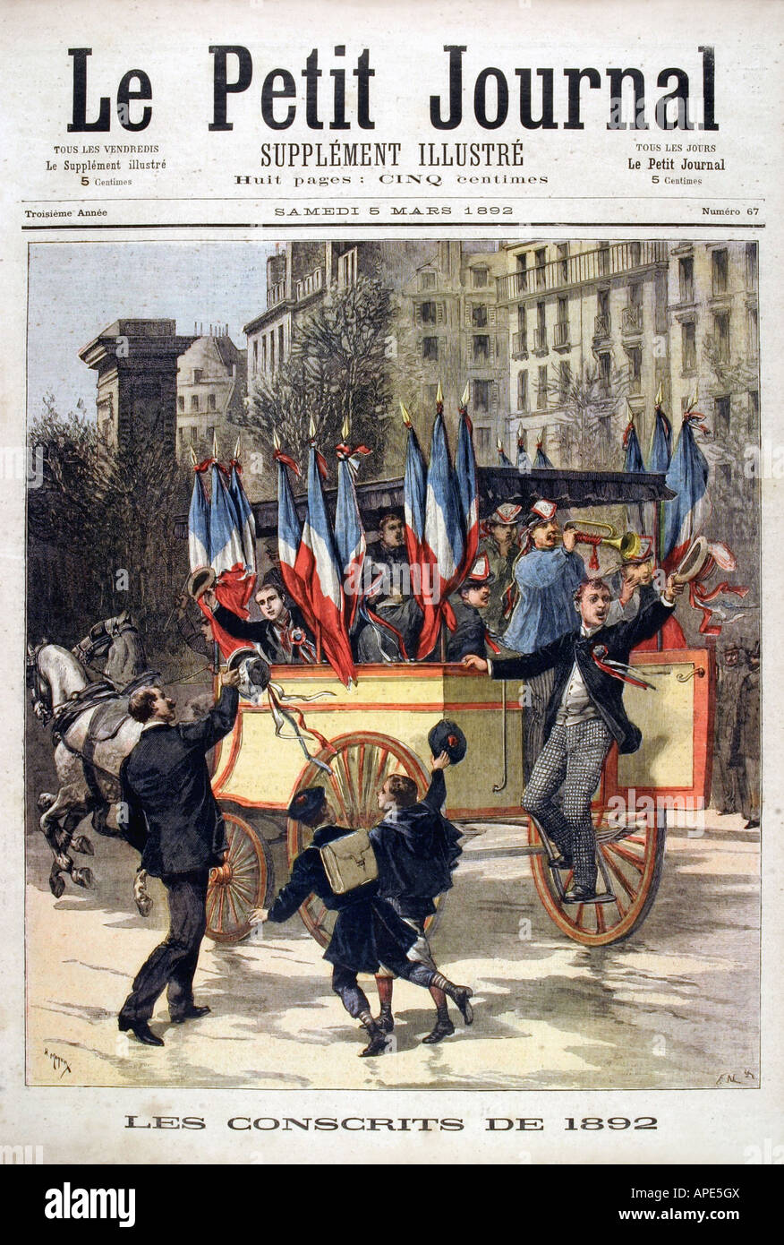 Presse/Medien, Zeitschriften, "Le Petit Journal", Paris, 3. Band, Nummer 67, illustrierte Beilage, Samstag, 5. März 1892, Titel, "Die Wehrpflichtigen von 1892", Stockfoto