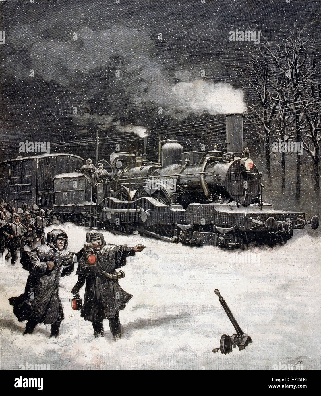 Presse/Medien, Zeitschriften, "Le Petit Journal", Paris, 3. Band, Nummer 67, illustrierte Beilage, Samstag, 5. März 1892, Illustration, "Der schneebedeckte Zug", Stockfoto
